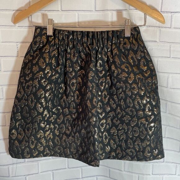 Kenneth Cole Black/Gold Cheetah Mini Skirt Sz 4P - Picture 2 of 8